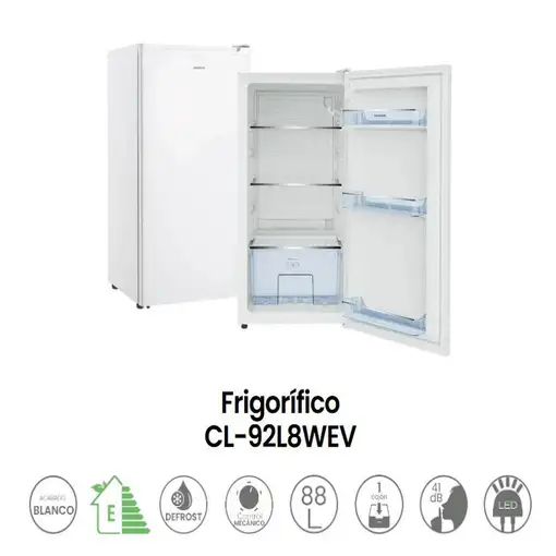 Frigorifico Una Puerta CL-92L8WEV, 88 l, 83 cm, Ciclico, E, Blanco