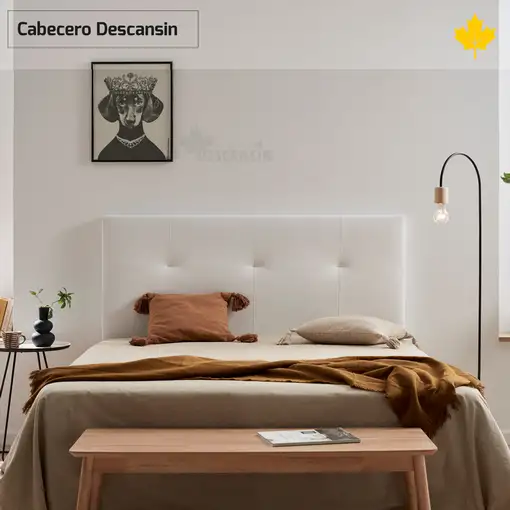 Cabecero de Cama Tapizado 135cm | Blanco | Directo a suelo sin agujeros |Descansin