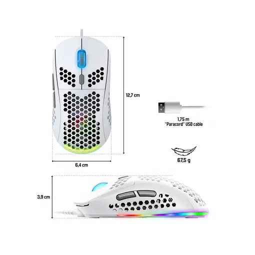 Spirit of Gamer PRO-M4 ARTIC ratón Juego mano derecha USB tipo A Óptico 12800 DPI