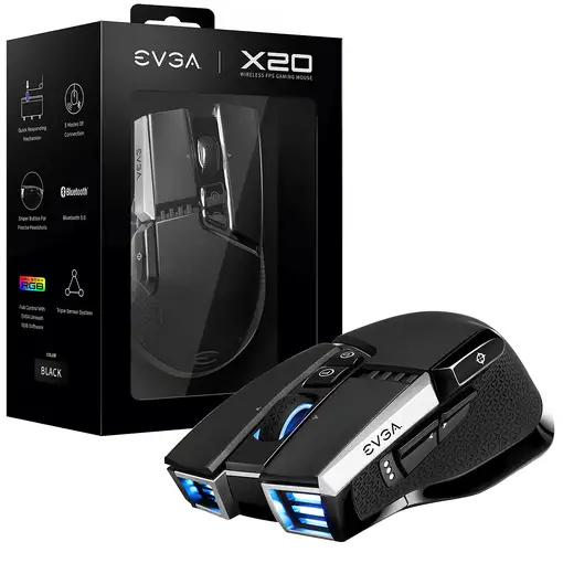 EVGA X20 ratón Juego Ambidextro RF Wireless + Bluetooth + USB Type-A Óptico 16000