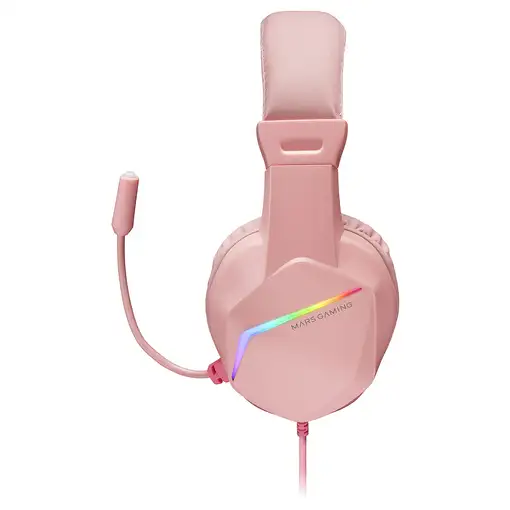Mars Gaming MH122 Rosa, Cascos Gaming FRGB Over Ear con Micrófono, Sonido HiFi, Ca