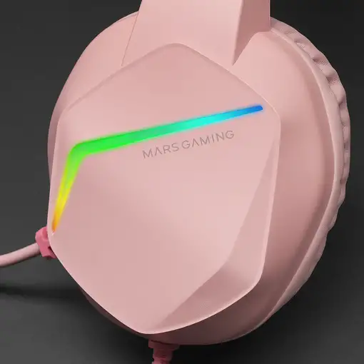 Mars Gaming MH122 Rosa, Cascos Gaming FRGB Over Ear con Micrófono, Sonido HiFi, Ca