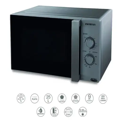 Microondas Infiniton MW-2511C, 25 Litros, 900 W, DEFROST, Plata