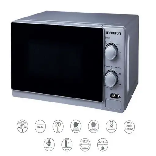 Microondas Infiniton MW-A20GG, 20 Litros, 700 W, Grill, Plata