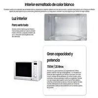 Microondas INFINITON MW-A20BGL, 20 Litros, 700 W, Grill, Pantalla Led, Blanco