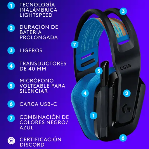 Logitech G Auriculares inalámbricos con micrófono Logitech G535 LIGHTSPEED para ga