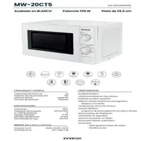 Microondas Infiniton MW-20CT5, 20 Litros, 700 W, DEFROST, Blanco