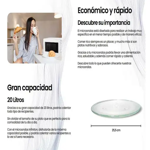 Microondas Infiniton MW-20CT5, 20 Litros, 700 W, DEFROST, Blanco