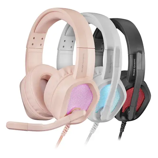 Mars Gaming MH320P Rosa, Auriculares Neodimio RGB Flow, Micrófono y Caja de Contro