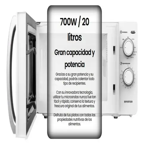 Microondas Infiniton MW-GW2090, 20 l, 700 W, DEFROST, Grill, Blanco