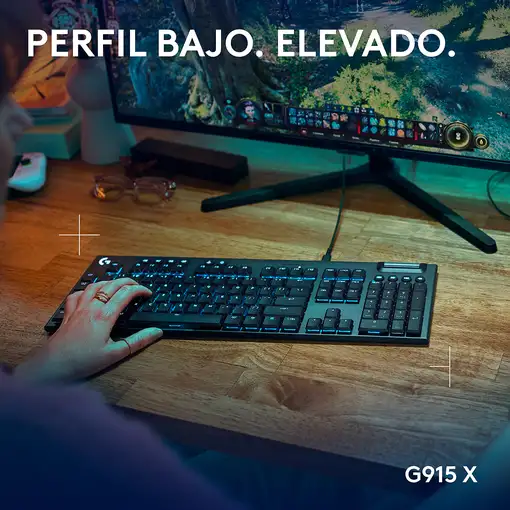 Logitech G Teclado mecánico para gaming con cable de perfil bajo G915 X, teclas de