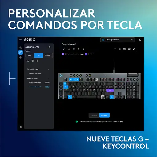 Logitech G Teclado mecánico para gaming con cable de perfil bajo G915 X, teclas de