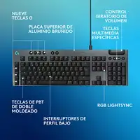 Logitech G Teclado mecánico para gaming con cable de perfil bajo G915 X, teclas de