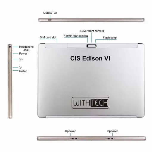 Withtech CIS Edison VI 10' 6/64GB 4G Deca core Plata + funda