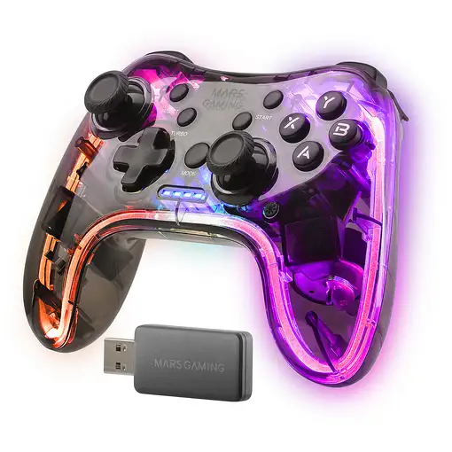 Mars Gaming Gamepad Inalámbrico 2.4GPRO, Neon RGB, Vibración Háptica Dual, Joystic