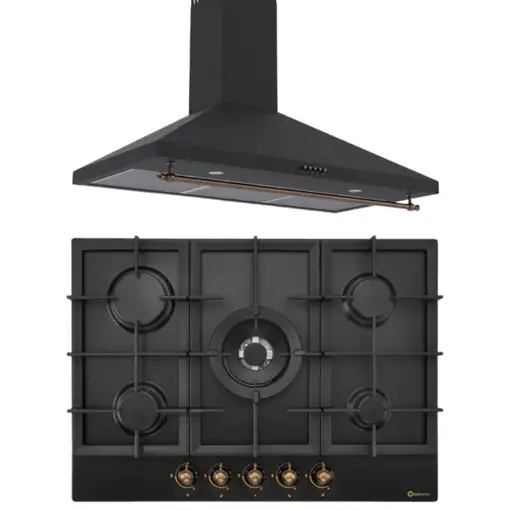 SOLTHERMIC® PACK PLACA GAS BL032 NEGRA RÚSTICA 70 + CAMPANA 90