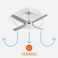 Ventilador de Techo con Luz 4 Aspas 56W 6 Velocidades Montana Plateado Thinia Home