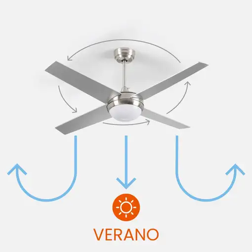 Ventilador de Techo con Luz 4 Aspas 56W 6 Velocidades Montana Plateado O91