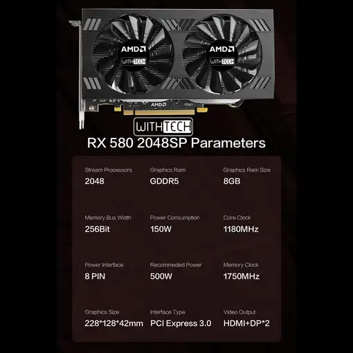 Tarjeta Gráfica WITHTECH AMD RADEON RX 580  8GB