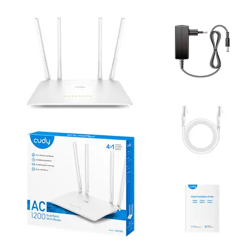 Cudy WR1200 router inalámbrico Ethernet rápido Doble banda (2,4 GHz / 5 GHz) Blanc