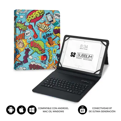 Funda Con Teclado Keytab Pro Bluetooth 9.6\11\ Cómic