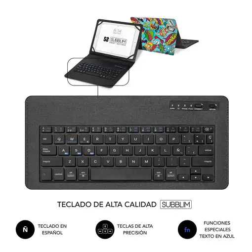 Funda Con Teclado Keytab Pro Bluetooth 9.6\11\ Cómic