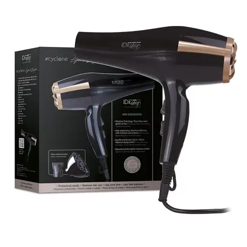 Italian Design Cyclone Air Tech 2300W Light and Brigth secador Negro, Oro