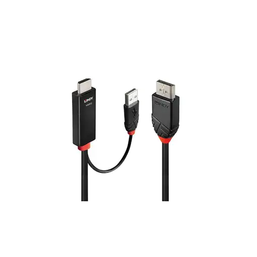 Lindy 41498 adaptador de cable de vídeo 1 m HDMI + USB Type-A DisplayPort Negro
