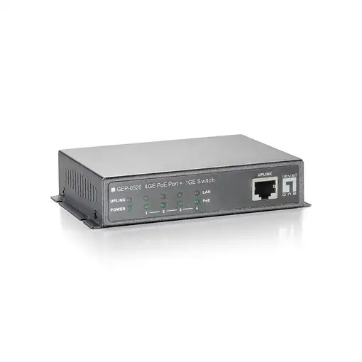LevelOne Switch Gigabit Ethernet PoE de 8 puertos, 61.6W, 802.3af PoE, 4 Puertos P