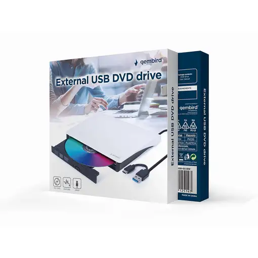 Gembird DVD-USB-03-BW unidad de disco óptico DVD±RW Negro, Blanco