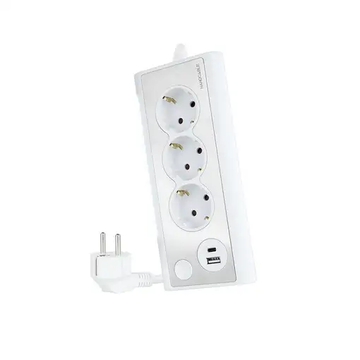 Nanocable Regleta de Sobremesa con 3 Tomas de Tierra y 2 USB´s con Luz, Blanco
