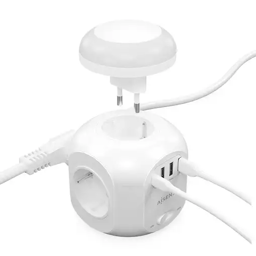 AISENS Regleta de Enchufes Sobremesa Multifuncion con 4 Tomas + 1XUSB-C, 3XUSB-A,