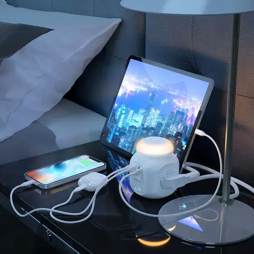 AISENS Regleta de Enchufes Sobremesa Multifuncion con 4 Tomas + 1XUSB-C, 3XUSB-A,