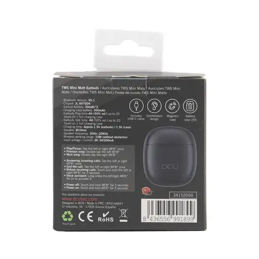 Auriculares Mini Mate Bluetooth 5.1 baja latencia y manos libres negros