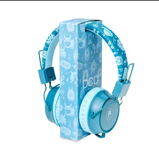 Auriculares infantiles con cable, protección de volumen y micrófono verde/azul