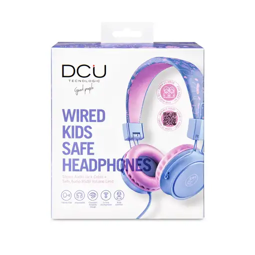 Auriculares infantiles con cable, protección de volumen y micrófono rosa/lila