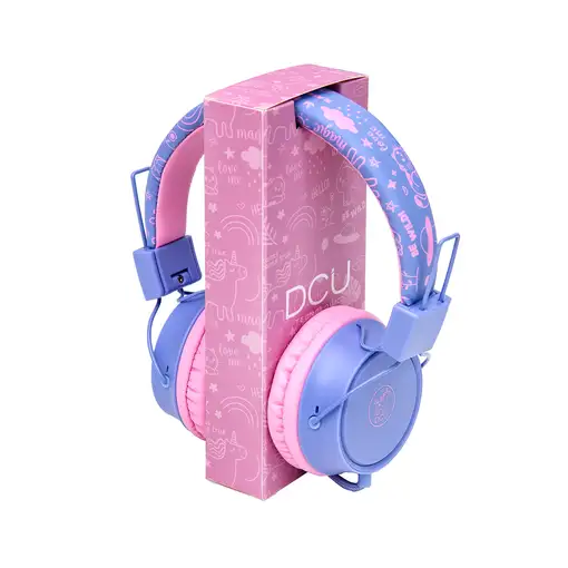 Auriculares infantiles con cable, protección de volumen y micrófono rosa/lila