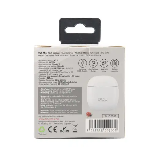 Auriculares Mini Mate Bluetooth 5.1 baja latencia y manos libres blancos