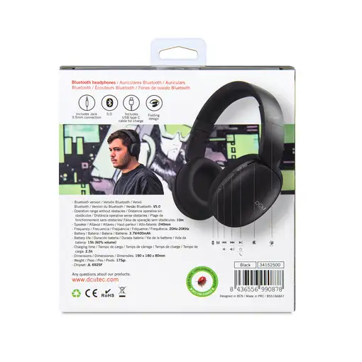 Auriculares Bluetooth 5.0 multifunción negros con radio y micrófono