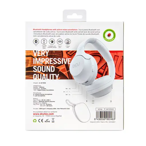 DCU Tecnologic Auriculares Bluetooth True Immersive ANC blanco