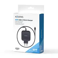 AISENS Cargador 65W PD3.0 QC3.0 1XUSB-C 1.2M, Negro