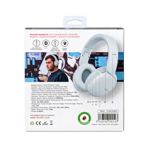 Auriculares Bluetooth 5.0 multifunción blancos con radio y micrófono