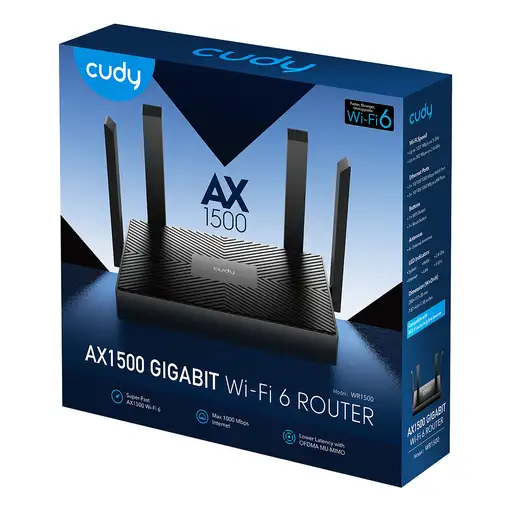 Cudy WR1500 router inalámbrico Gigabit Ethernet Doble banda (2,4 GHz / 5 GHz) Negr