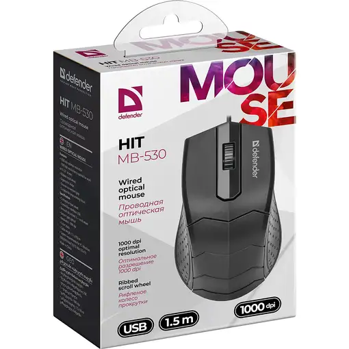 Defender HIT MB-530 ratón Oficina Ambidextro USB tipo A Óptico 1000 DPI