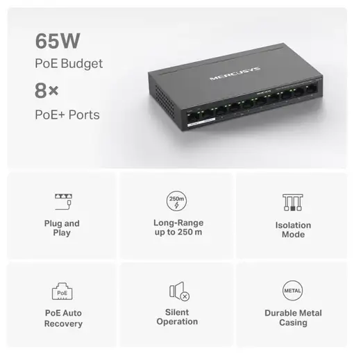 Mercusys MS110P switch Gestionado Fast Ethernet (10/100) Energía sobre Ethernet (P