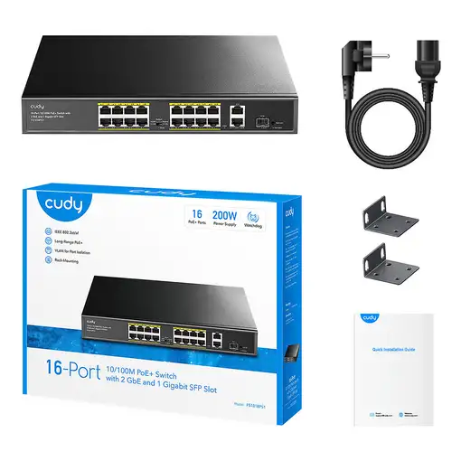 Cudy FS1018PS1 switch Fast Ethernet (10/100) Energía sobre Ethernet (PoE) Gris