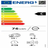 Lavavajillas 15 servicios, 60 cm - MFD60S300W.2-ES MIDEA