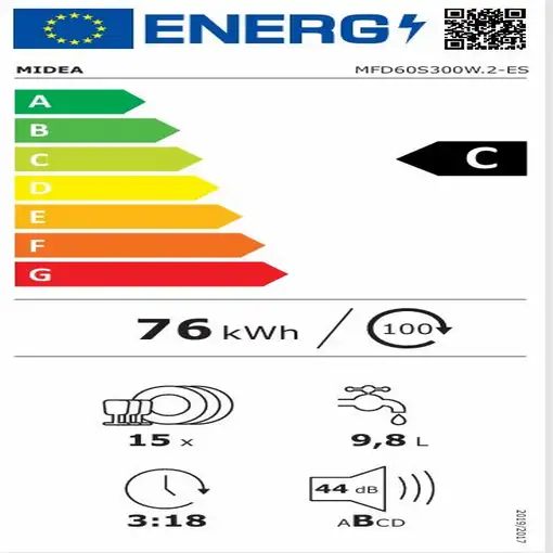 Lavavajillas 15 servicios, 60 cm - MFD60S300W.2-ES MIDEA