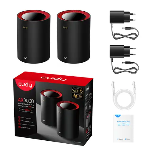 Cudy M3000 2-Pack Doble banda (2,4 GHz / 5 GHz) Wi-Fi 6 (802.11ax) Negro, Rojo 1 I
