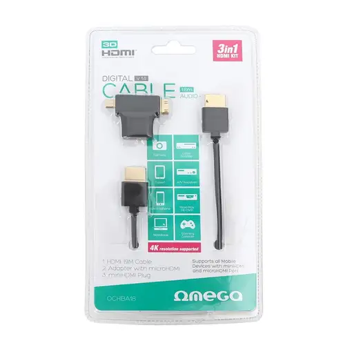 Omega OCHBA18 cable HDMI 1,8 m HDMI tipo A (Estándar) Negro